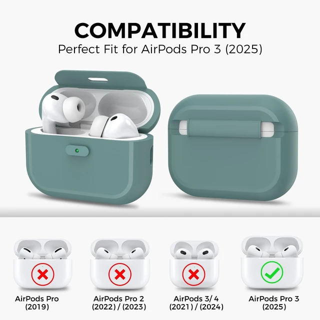 Alt view image 2 of 7 - for AirPods Pro 3 Case (2025) Silicone with Lock One-Piece Design Button Lock Design, magsafe charging, Anti-Drop Latching Cover, Carabiner included, Pine Green