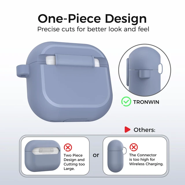 Alt view image 5 of 7 - AirPods 5 Case & AirPods 4 Case, Button Lock One-Piece Cover Compatible with AirPods 5 (2026) & 4 (2024), Anti-Drop Silicone Case with Carabiner, Easy Open /Close, Dusty Blue