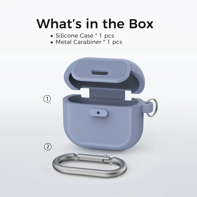 Alt view image 7 of 7 - AirPods 5 Case & AirPods 4 Case, Button Lock One-Piece Cover Compatible with AirPods 5 (2026) & 4 (2024), Anti-Drop Silicone Case with Carabiner, Easy Open /Close, Dusty Blue