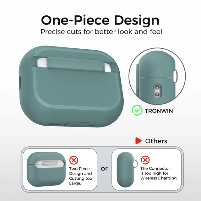 Alt view image 5 of 7 - for AirPods Pro 3 Case (2025) Silicone with Lock One-Piece Design Button Lock Design, magsafe charging, Anti-Drop Latching Cover, Carabiner included, Pine Green