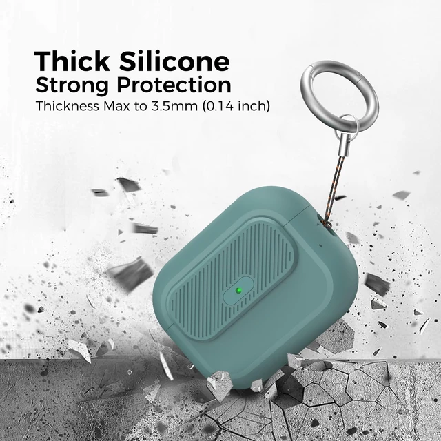 Alt view image 6 of 7 - for AirPods Pro 3 Case (2025) Silicone with Lock One-Piece Design Button Lock Design, magsafe charging, Anti-Drop Latching Cover, Carabiner included, Pine Green