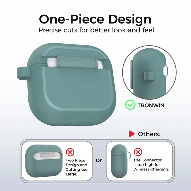 Alt view image 5 of 7 - AirPods 5 Case & AirPods 4 Case, Button Lock One-Piece Cover Compatible with AirPods 5 (2026) & 4 (2024), Anti-Drop Silicone Case with Carabiner, Easy Open /Close, Pine Green