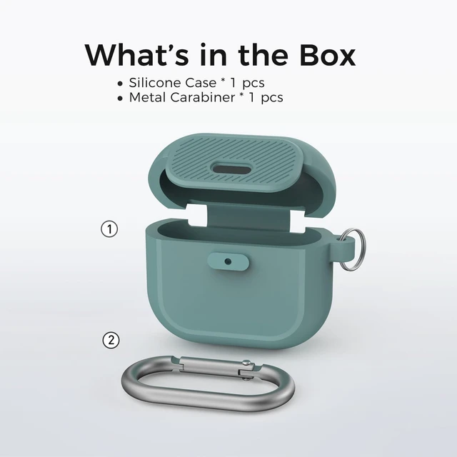 Alt view image 7 of 7 - AirPods 5 Case & AirPods 4 Case, Button Lock One-Piece Cover Compatible with AirPods 5 (2026) & 4 (2024), Anti-Drop Silicone Case with Carabiner, Easy Open /Close, Pine Green