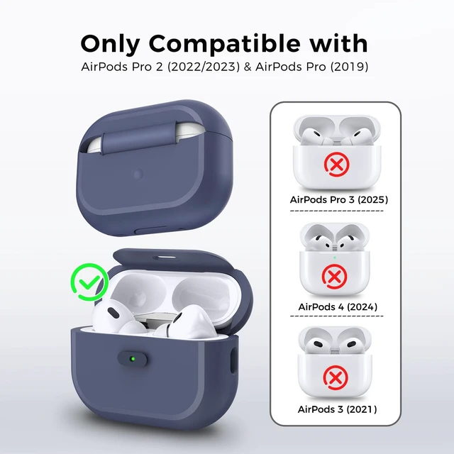 Alt view image 2 of 7 - for AirPods Pro 2/1 Case Silicone with Lock One-Piece Design Button Lock Design, magsafe charging, Anti-Drop Latching Cover, Carabiner included, Midnight Blue