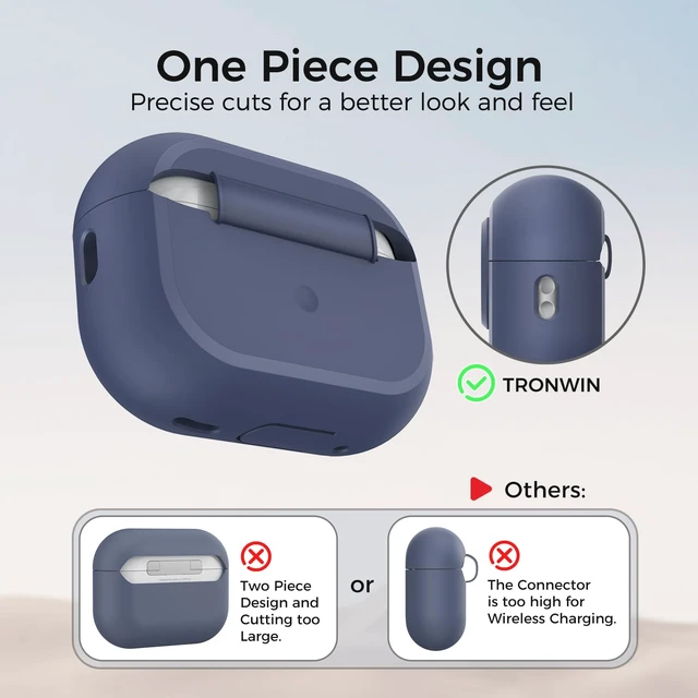 Alt view image 5 of 7 - for AirPods Pro 2/1 Case Silicone with Lock One-Piece Design Button Lock Design, magsafe charging, Anti-Drop Latching Cover, Carabiner included, Midnight Blue