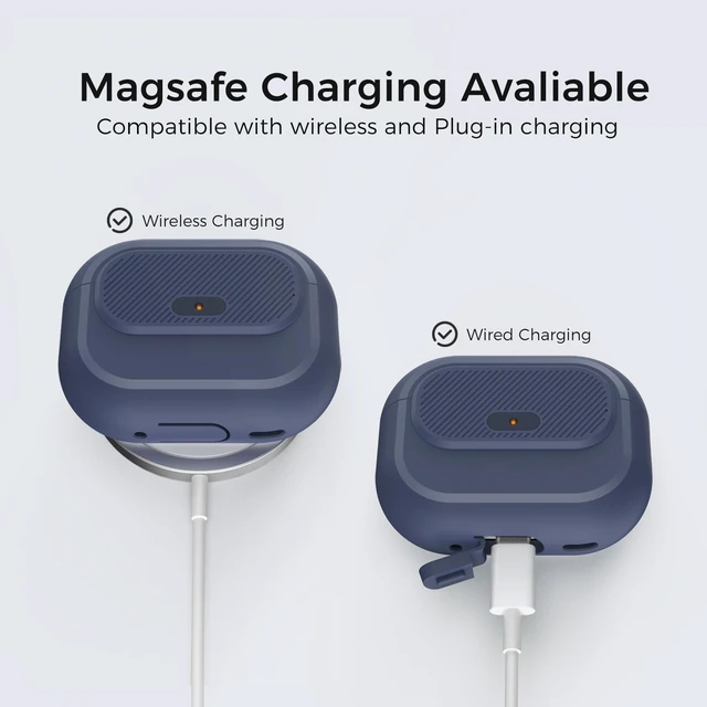 Alt view image 6 of 7 - for AirPods Pro 2/1 Case Silicone with Lock One-Piece Design Button Lock Design, magsafe charging, Anti-Drop Latching Cover, Carabiner included, Midnight Blue