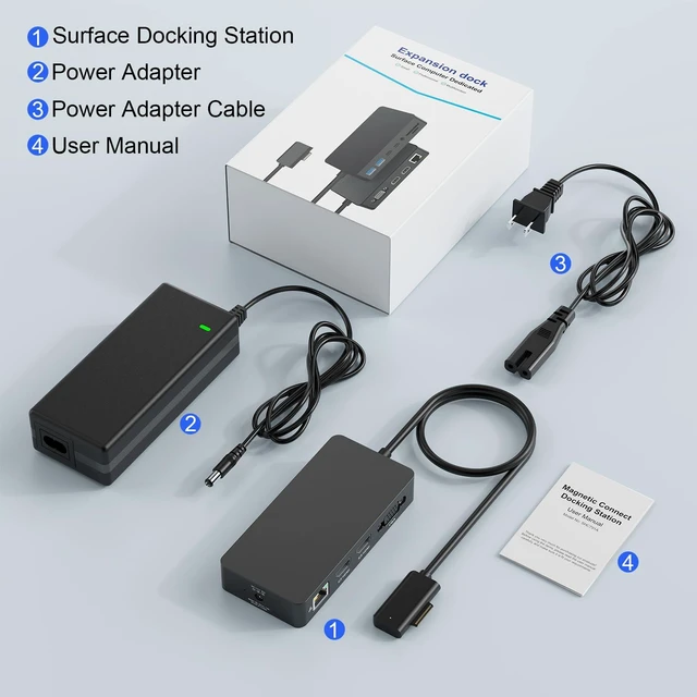 Alt view image 4 of 7 - New Surface Docking Station, Triple Display Dual 4K HDMI & VGA with Adapter, Surface Pro Dock Compatible with Microsoft Surface Pro 12/11/10/9/8/X/7/6/5/4/3, Laptop 7/6/5/4/3/2/1, Go/Book