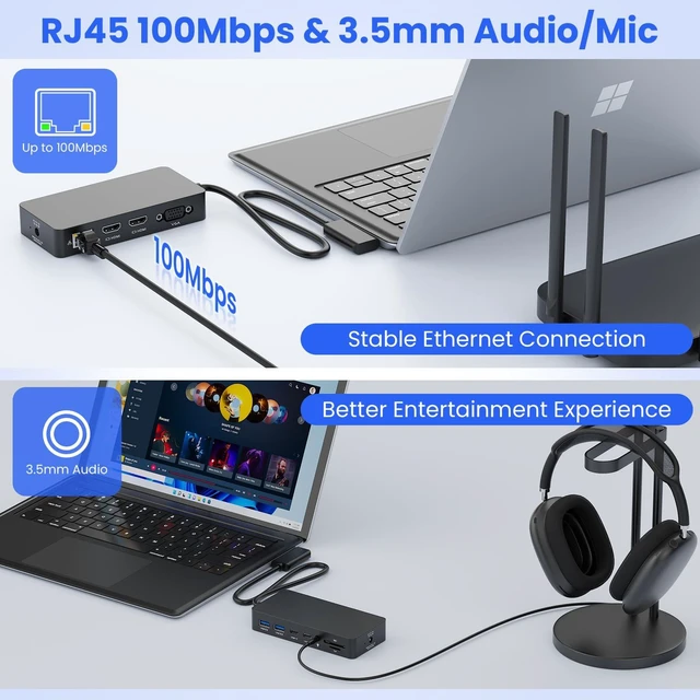 Alt view image 5 of 7 - New Surface Docking Station, Triple Display Dual 4K HDMI & VGA with Adapter, Surface Pro Dock Compatible with Microsoft Surface Pro 12/11/10/9/8/X/7/6/5/4/3, Laptop 7/6/5/4/3/2/1, Go/Book