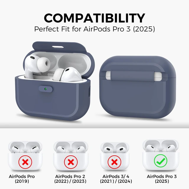 Alt view image 2 of 7 - for AirPods Pro 3 Case (2025) Silicone with Lock One-Piece Design Button Lock Design, magsafe charging, Anti-Drop Latching Cover, Carabiner included, Midnight Blue