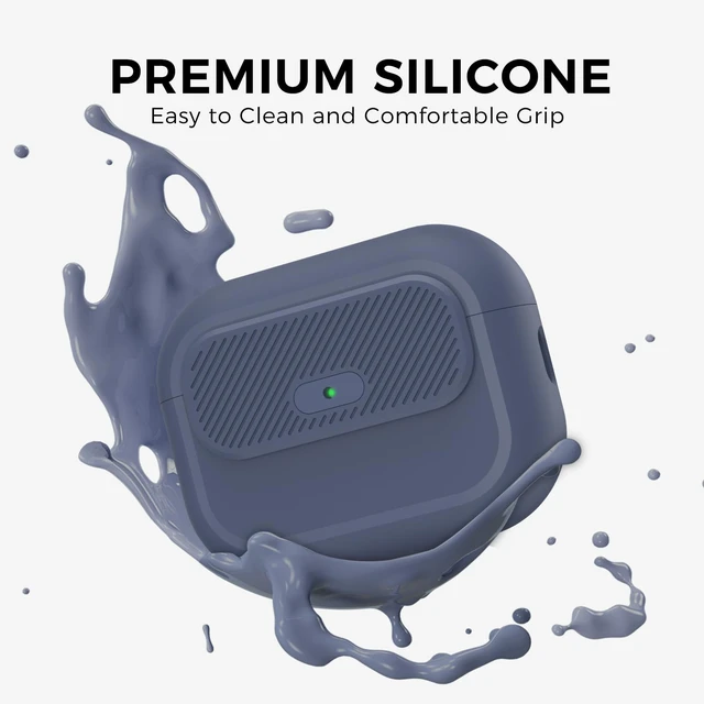 Alt view image 4 of 7 - for AirPods Pro 3 Case (2025) Silicone with Lock One-Piece Design Button Lock Design, magsafe charging, Anti-Drop Latching Cover, Carabiner included, Midnight Blue