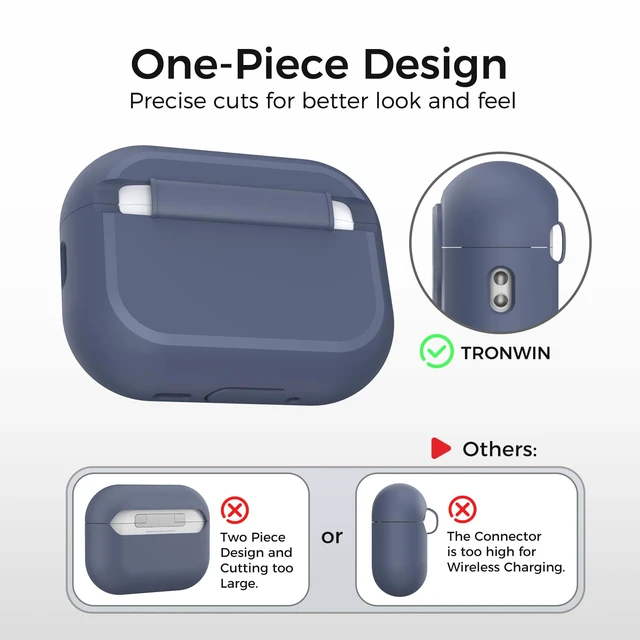 Alt view image 5 of 7 - for AirPods Pro 3 Case (2025) Silicone with Lock One-Piece Design Button Lock Design, magsafe charging, Anti-Drop Latching Cover, Carabiner included, Midnight Blue