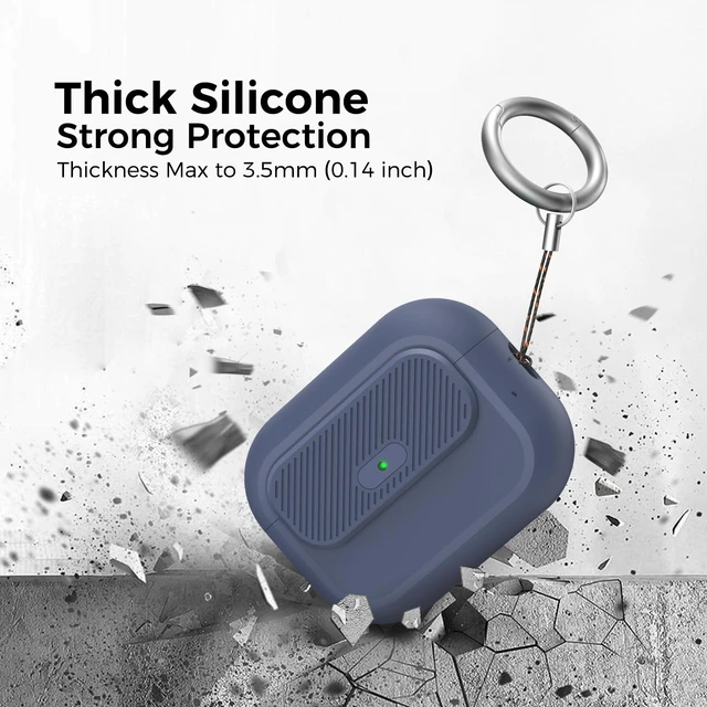 Alt view image 6 of 7 - for AirPods Pro 3 Case (2025) Silicone with Lock One-Piece Design Button Lock Design, magsafe charging, Anti-Drop Latching Cover, Carabiner included, Midnight Blue