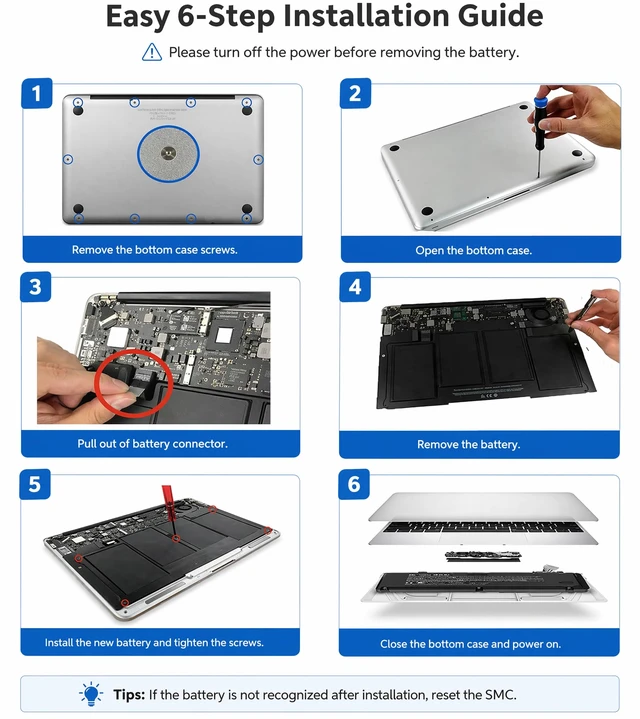 Alt view image 6 of 7 - A1405 Replacement Laptop Battery for MacBook Air 13 inch A1466 (Mid 2012 Mid 2013,Early 2014,Early 2015,2017) A1369(Late 2010,Mid 2011 Version) 8000mAh fits A1496 A1377 (EMC:2925, 2469, 2559, 2392)