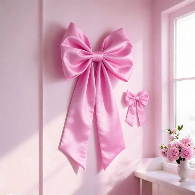Main image of Pink Bow Decor 2 Pack, Large Small Size Bow Wall Decor Coquette Pink Bow Backdrop For Girls Room, Two Size Bow Decorations For Birthday Bachelorette Baby Shower Bridal Shower