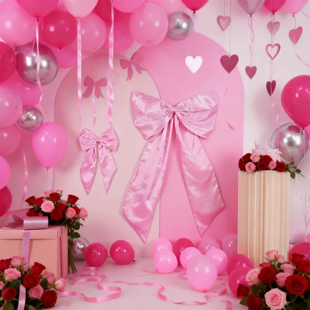 Alt view image 3 of 7 - Pink Bow Decor 2 Pack, Large Small Size Bow Wall Decor Coquette Pink Bow Backdrop For Girls Room, Two Size Bow Decorations For Birthday Bachelorette Baby Shower Bridal Shower