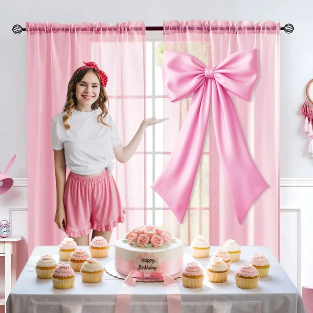 Alt view image 5 of 7 - Pink Bow Decor 2 Pack, Large Small Size Bow Wall Decor Coquette Pink Bow Backdrop For Girls Room, Two Size Bow Decorations For Birthday Bachelorette Baby Shower Bridal Shower