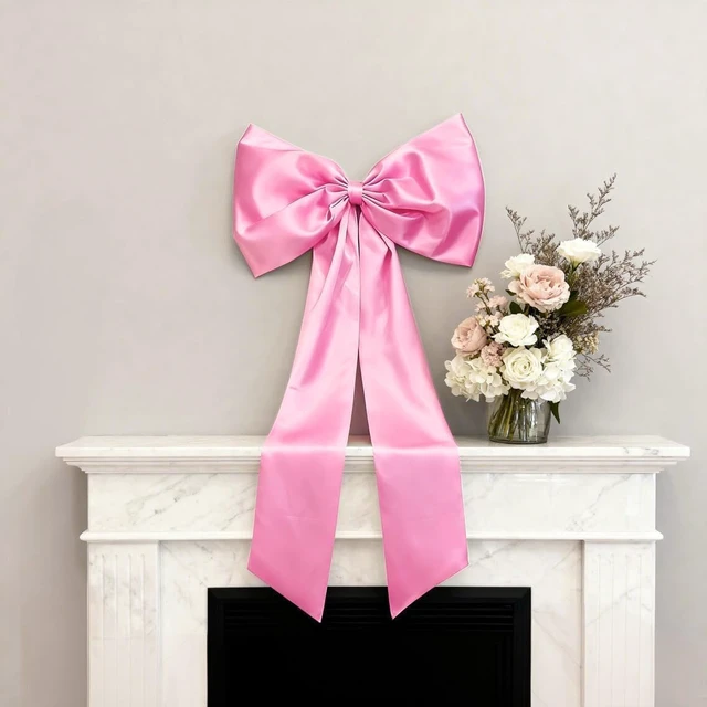 Alt view image 6 of 7 - Pink Bow Decor 2 Pack, Large Small Size Bow Wall Decor Coquette Pink Bow Backdrop For Girls Room, Two Size Bow Decorations For Birthday Bachelorette Baby Shower Bridal Shower