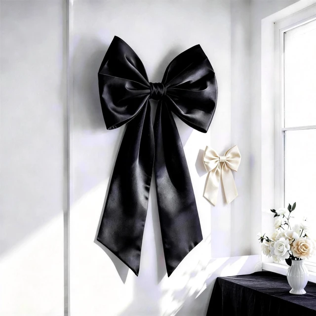 Main image of Black White Bow Decor 2 Pack, Large and Small Size Bow Wall Decor Coquette Bow Backdrop For Girls Room, Two Size Bow Decorations For Birthday Bachelorette Bridal Shower Wedding Christmas