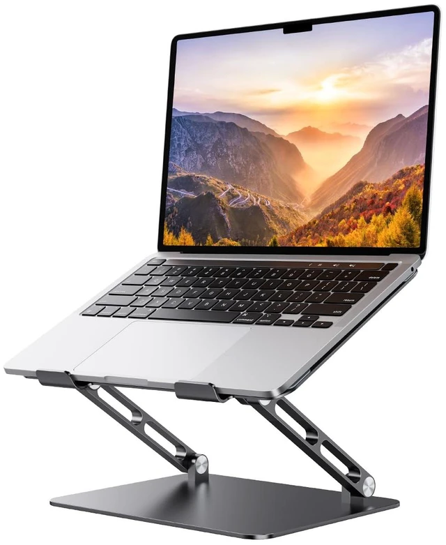 Main image of Adjustable Aluminum Laptop Stand for MacBook Air Pro Neo 10-17.3'' Computer Stand for Desk, Ergonomic Riser, Foldable Portable Notebook Holder for Dell/HP/Lenovo Office Home College