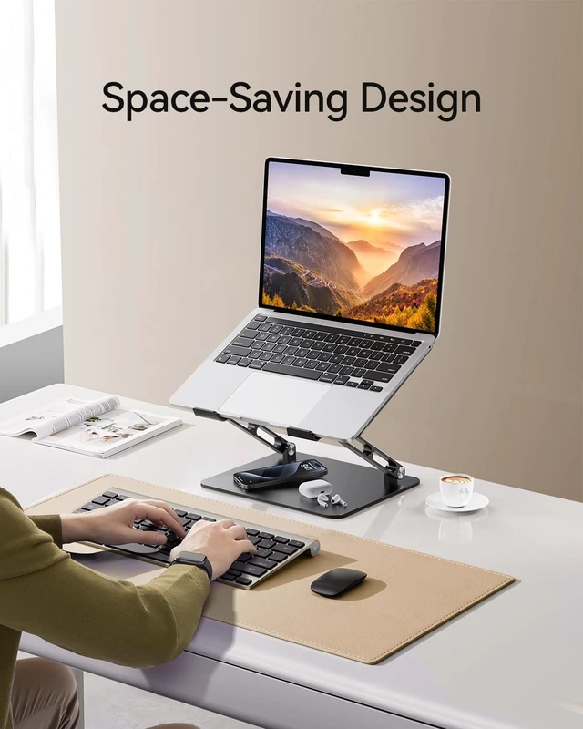 Alt view image 3 of 7 - Adjustable Aluminum Laptop Stand for MacBook Air Pro Neo 10-17.3'' Computer Stand for Desk, Ergonomic Riser, Foldable Portable Notebook Holder for Dell/HP/Lenovo Office Home College
