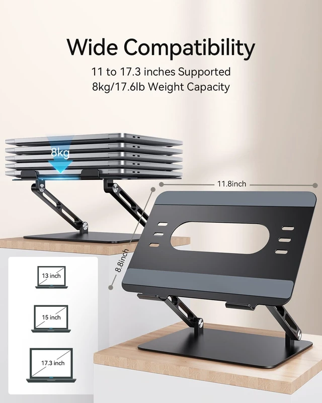 Alt view image 6 of 7 - Adjustable Aluminum Laptop Stand for MacBook Air Pro Neo 10-17.3'' Computer Stand for Desk, Ergonomic Riser, Foldable Portable Notebook Holder for Dell/HP/Lenovo Office Home College