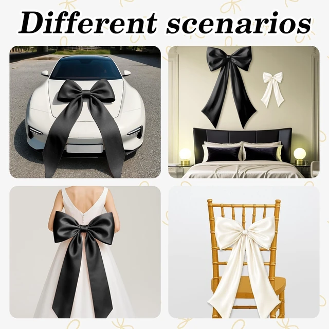 Alt view image 7 of 7 - Black White Bow Decor 2 Pack, Large and Small Size Bow Wall Decor Coquette Bow Backdrop For Girls Room, Two Size Bow Decorations For Birthday Bachelorette Bridal Shower Wedding Christmas