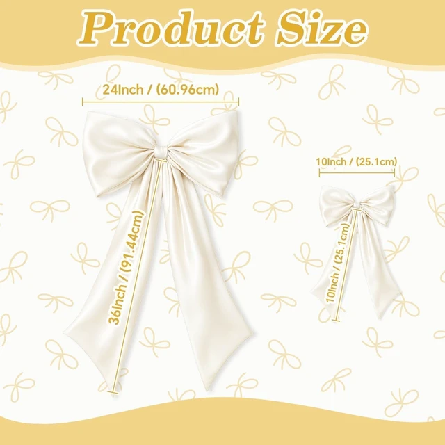 Alt view image 2 of 7 - Ivory Bow Decor 2 Pack, Large Small Size Bow Wall Decor Ivory Coquette Bow For Girls Room, Two Size Decorations For Birthday Bachelorette Bridal Shower Wedding Christmas