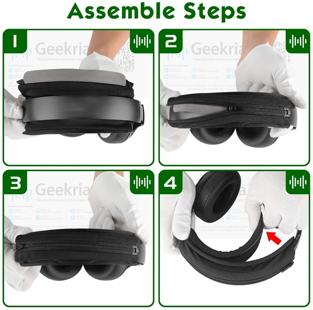 Alt view image 4 of 6 - Hook and Loop Headband Cover + Pad Set, Protector with Zipper Closure Compatible with Medium Sized Headphones, Easy DIY Installation (Protein Leather/Black)