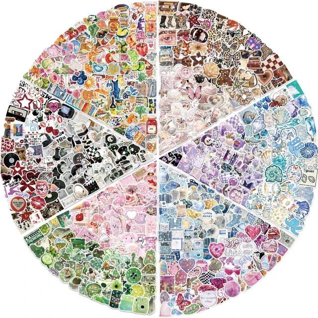 Main image of 600PCS Aesthetics Stickers, Holographic Aesthetic Stickers for Water Bottles, Y2K Aesthetic Sticker for Laptop Daily Planner Phone Decal Girls Teens
