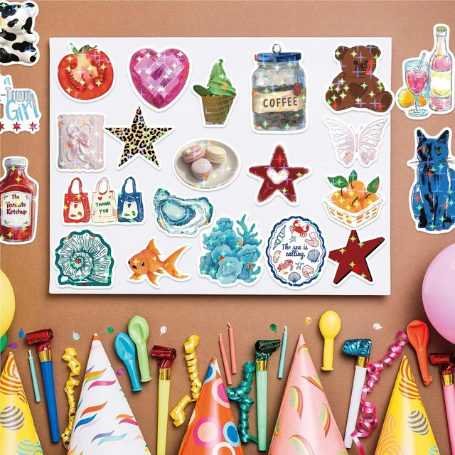 Alt view image 2 of 5 - 600PCS Aesthetics Stickers, Holographic Aesthetic Stickers for Water Bottles, Y2K Aesthetic Sticker for Laptop Daily Planner Phone Decal Girls Teens