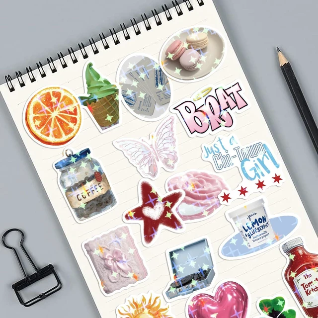 Alt view image 4 of 5 - 600PCS Aesthetics Stickers, Holographic Aesthetic Stickers for Water Bottles, Y2K Aesthetic Sticker for Laptop Daily Planner Phone Decal Girls Teens