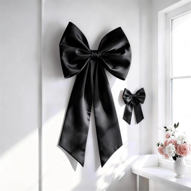Main image of Black Bow Decor 2 Pack, Large Small Size Bow Wall Decor Black Coquette Bow For Girls Room, Two Size Decorations For Birthday Bachelorette Bridal Shower Wedding Christmas