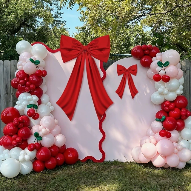 Alt view image 5 of 7 - Red Bow Decor 2 Pack, Large Small Size Bow Wall Decor Coquette Red Bow Backdrop For Girls Room, Two Size Bow Decorations For Birthday Bachelorette Bridal Shower Wedding Christmas