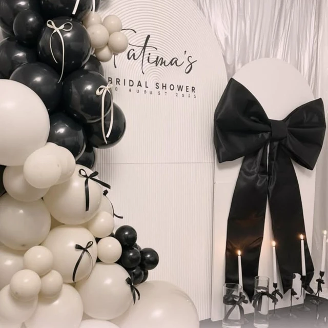 Alt view image 5 of 7 - Black White Bow Decor 2 Pack, Large and Small Size Bow Wall Decor Coquette Bow Backdrop For Girls Room, Two Size Bow Decorations For Birthday Bachelorette Bridal Shower Wedding Christmas