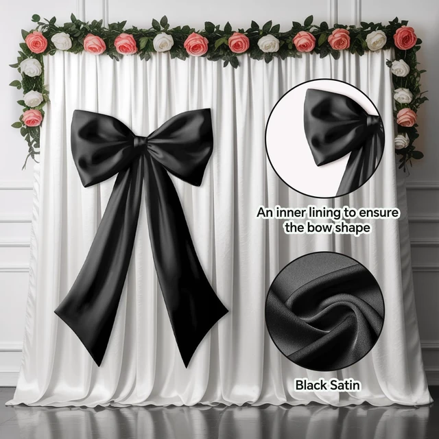 Alt view image 6 of 7 - Black Bow Decor 2 Pack, Large Small Size Bow Wall Decor Black Coquette Bow For Girls Room, Two Size Decorations For Birthday Bachelorette Bridal Shower Wedding Christmas