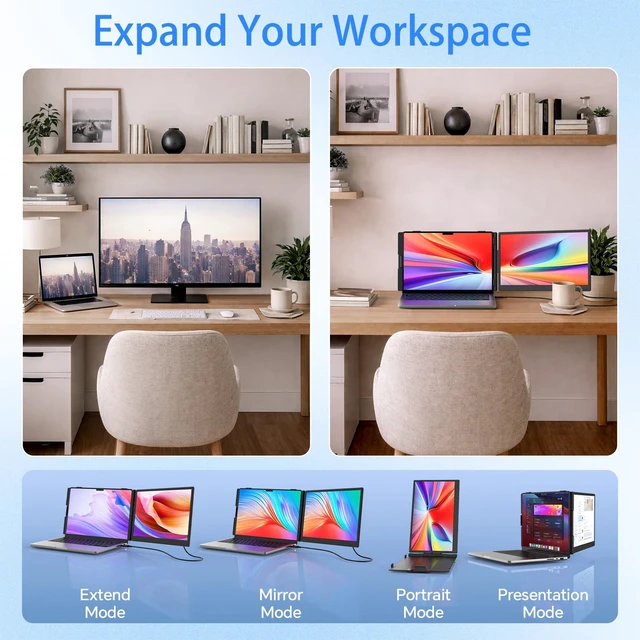 Alt view image 3 of 7 - Laptop Screen Extender, 14" Ultra-Slim Monitor Portable Monitor, 1080P FHD IPS Display, USB-C/HDMI Plug & Play, Monitor Extender for 13-17.3" Laptops, Mac/Windows/Chrome