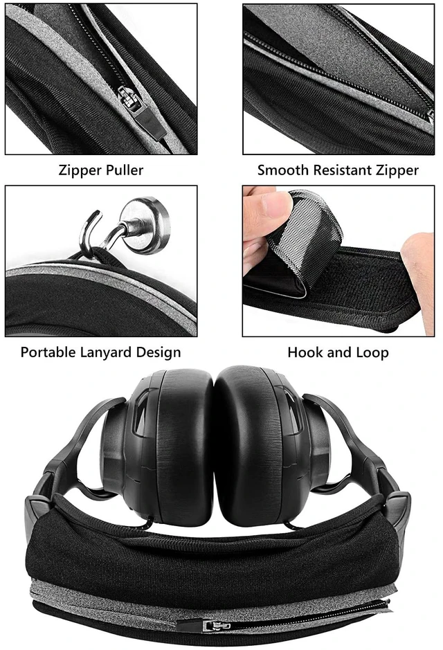 Alt view image 2 of 6 - Universal Zipper Headband Cover & Pad Set for 1.4-1.8 in Bands Black Protein Leather, For Over-Ear Headphones, Measure Width Before Purchase, Includes Zippered Sleeve And Cushion Pad