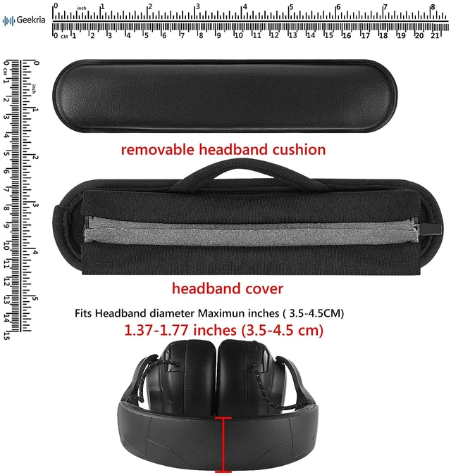 Alt view image 3 of 6 - Universal Zipper Headband Cover & Pad Set for 1.4-1.8 in Bands Black Protein Leather, For Over-Ear Headphones, Measure Width Before Purchase, Includes Zippered Sleeve And Cushion Pad
