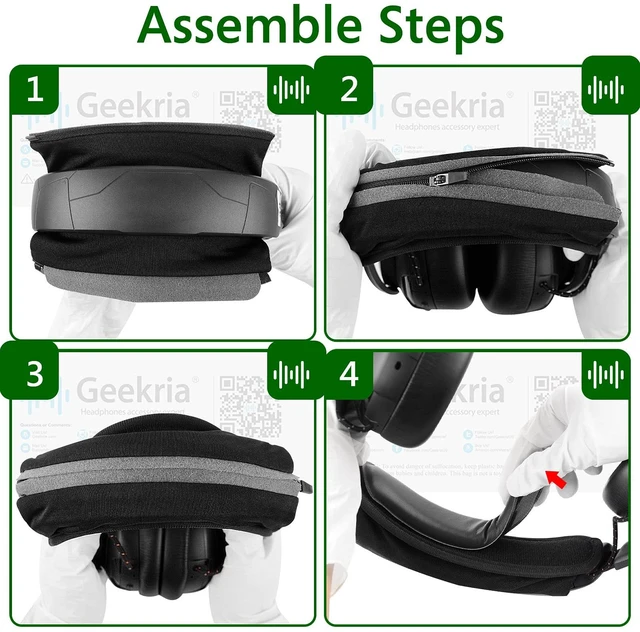 Alt view image 5 of 6 - Universal Zipper Headband Cover & Pad Set for 1.4-1.8 in Bands Black Protein Leather, For Over-Ear Headphones, Measure Width Before Purchase, Includes Zippered Sleeve And Cushion Pad