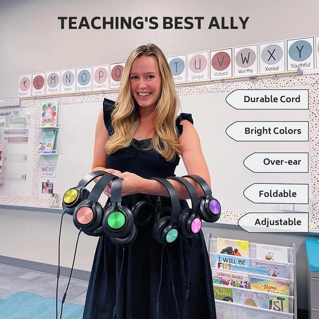 Alt view image 4 of 7 - Classroom Headphones 6 Pack, Kids Headphones for School,6 Color For K-12 Class & Teachers, Foldable Wired Headset with Microphone & 3.5mm Jack for Student Laptop Tablets Chromebook