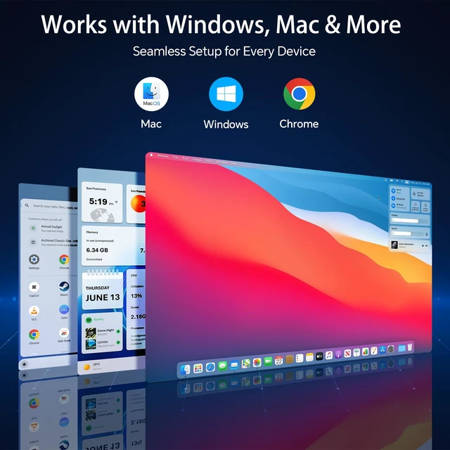Alt view image 6 of 7 - Laptop Screen Extender, 14" Ultra-Slim Monitor Portable Monitor, 1080P FHD IPS Display, USB-C/HDMI Plug & Play, Monitor Extender for 13-17.3" Laptops, Mac/Windows/Chrome