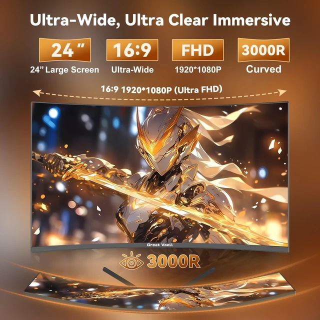Alt view image 4 of 6 - 24 Inch Curved Gaming Monitor, 180Hz FHD 1080P Computer Monitor, 3000R Curved, FreeSync, Support DP/HDMI/USB Ports, 98% sRGB, 4000:1 Contrast Ratio for Home Office & Gaming-Wall Mountable