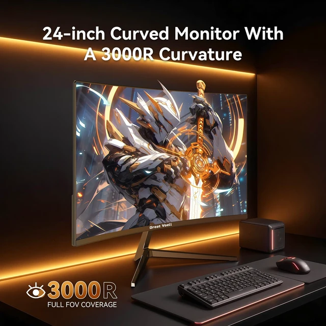 Alt view image 5 of 6 - 24 Inch Curved Gaming Monitor, 180Hz FHD 1080P Computer Monitor, 3000R Curved, FreeSync, Support DP/HDMI/USB Ports, 98% sRGB, 4000:1 Contrast Ratio for Home Office & Gaming-Wall Mountable