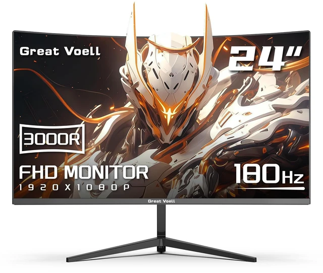 Main image of 24 Inch Curved Gaming Monitor, 180Hz FHD 1080P Computer Monitor, 3000R Curved, FreeSync, Support DP/HDMI/USB Ports, 98% sRGB, 4000:1 Contrast Ratio for Home Office & Gaming-Wall Mountable