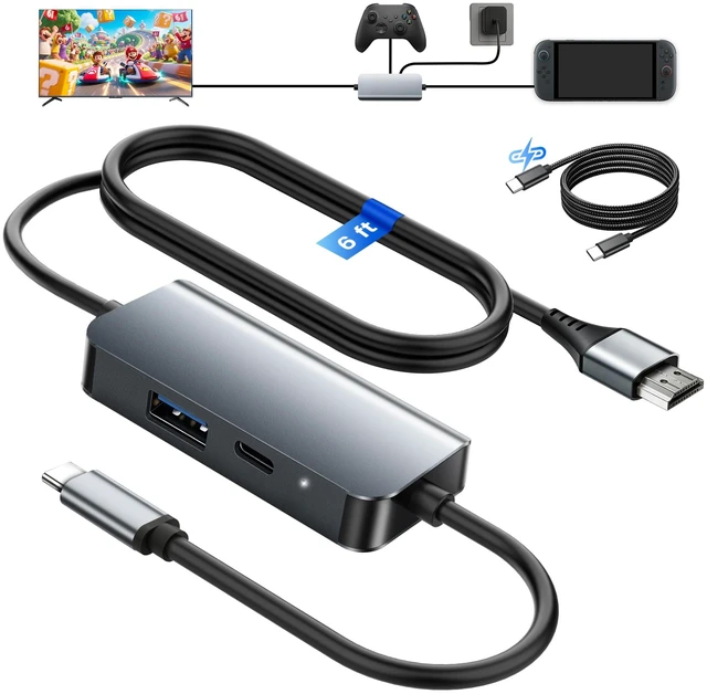 Main image of Switch 2 Dock with Built-in 6FT HDMI Cable, 4K@120Hz, 100W PD, USB A Port Premium aluminum USB C TV docking station for gaming and travel. Compatible with Switch 2/Steam Deck/ROG Ally/iPad/MacBook
