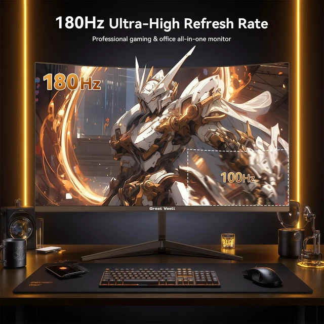 Alt view image 2 of 6 - 24 Inch Curved Gaming Monitor, 180Hz FHD 1080P Computer Monitor, 3000R Curved, FreeSync, Support DP/HDMI/USB Ports, 98% sRGB, 4000:1 Contrast Ratio for Home Office & Gaming-Wall Mountable