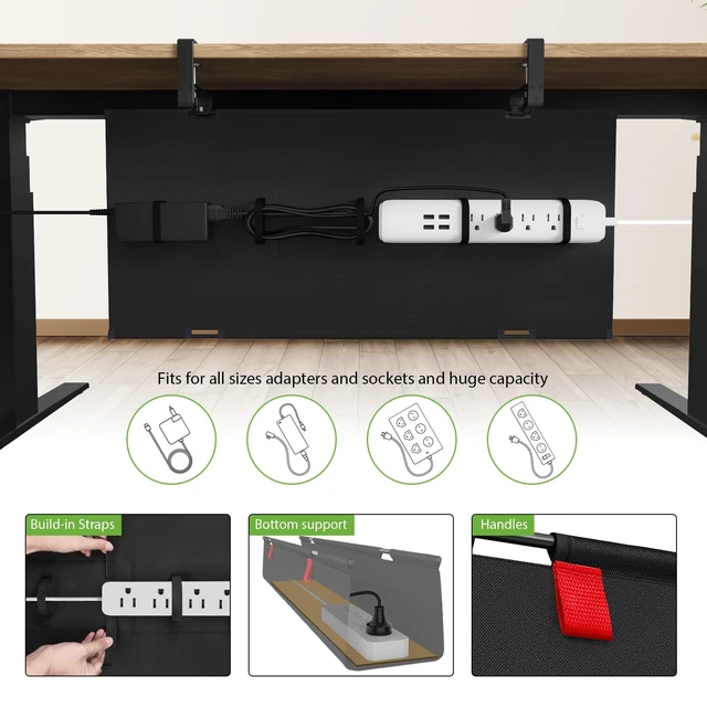 Alt view image 2 of 7 - No Drill Fabric Under Desk Cable Management Tray 28 in,Black Clamp/Screw Mount, Supports Up to 70lbs, Fabric Wire Management Gaming/PC Cable Raceways, Cord Hiders for Office/Home