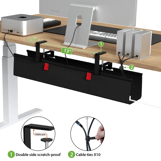 Alt view image 3 of 7 - No Drill Fabric Under Desk Cable Management Tray 28 in,Black Clamp/Screw Mount, Supports Up to 70lbs, Fabric Wire Management Gaming/PC Cable Raceways, Cord Hiders for Office/Home