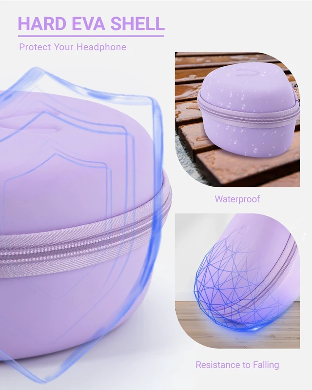 Alt view image 3 of 7 - Headphone Case for Beats Solo 4/3/2, Studio 3/ Pro, BERIBES/KVIDIO/TOZO for SKULLCANDY / PICUN, Hard Shell EVA Travel Carrying Over-Ear Headphone Case, Mesh Bag for Cable, Handle Strap, Purple