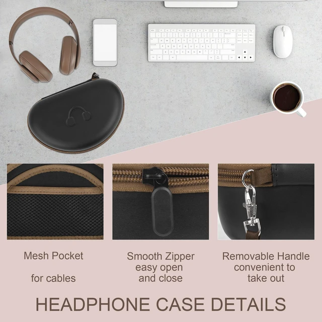 Alt view image 5 of 7 - Hard Headphone Case for Beats Solo 4, Studio Pro, Solo 3, Studio 3, Solo 2,Over Ear Headphone Carrying Case with Storage Cable Bag Strap for Travel (Black_Coffee)